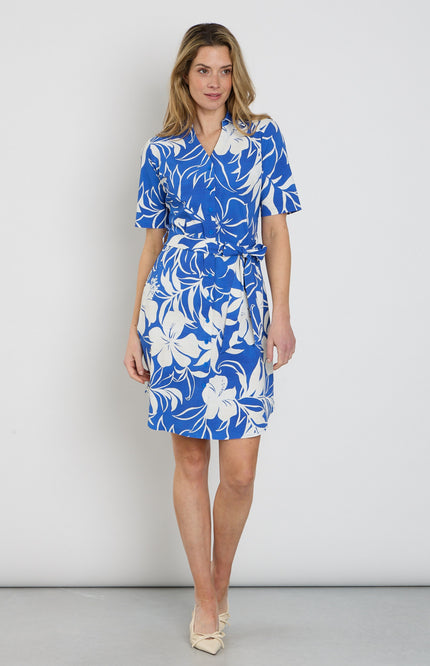 Mi Piace Travel Jurk Tropical Hibiscus Print Nautic Blue 202807 Stretchshop.nl
