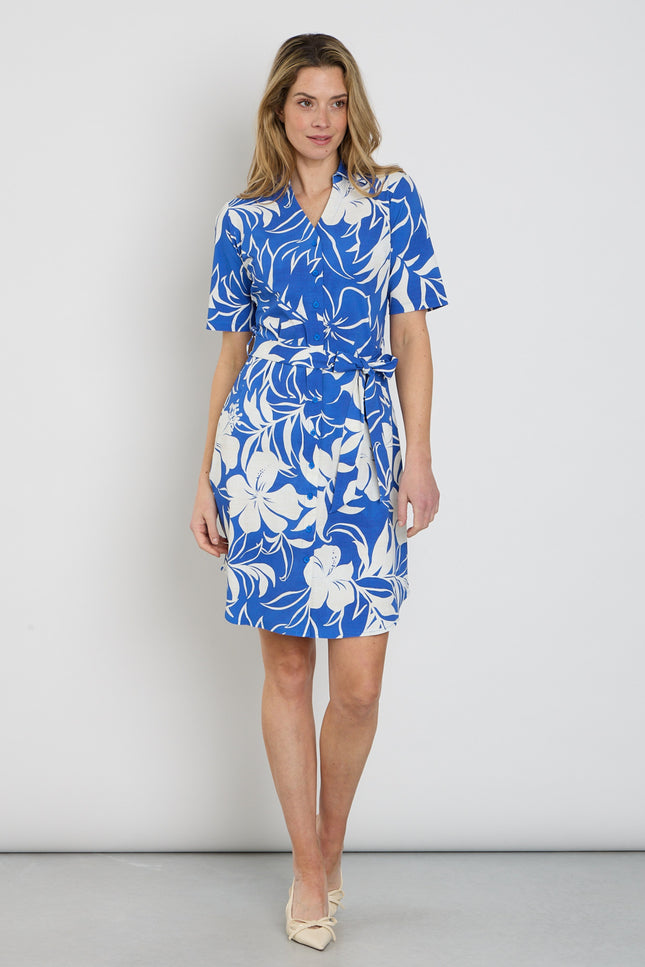 Mi Piace Travel Jurk Tropical Hibiscus Print Nautic Blue 202807 Stretchshop.nl