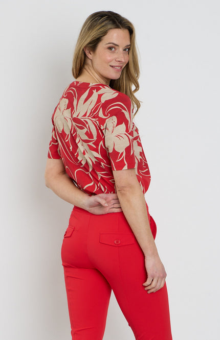 Mi Piace Travel Top Pleated Tropical Hisbiscus Print Red 202815 Stretchshop.nl