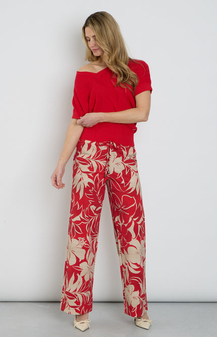 Mi Piace Travel Broek Tropical Hibiscus Print Red 202433 Stretchshop.nl