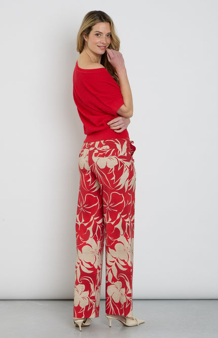 Mi Piace Travel Broek Tropical Hibiscus Print Red 202433 Stretchshop.nl
