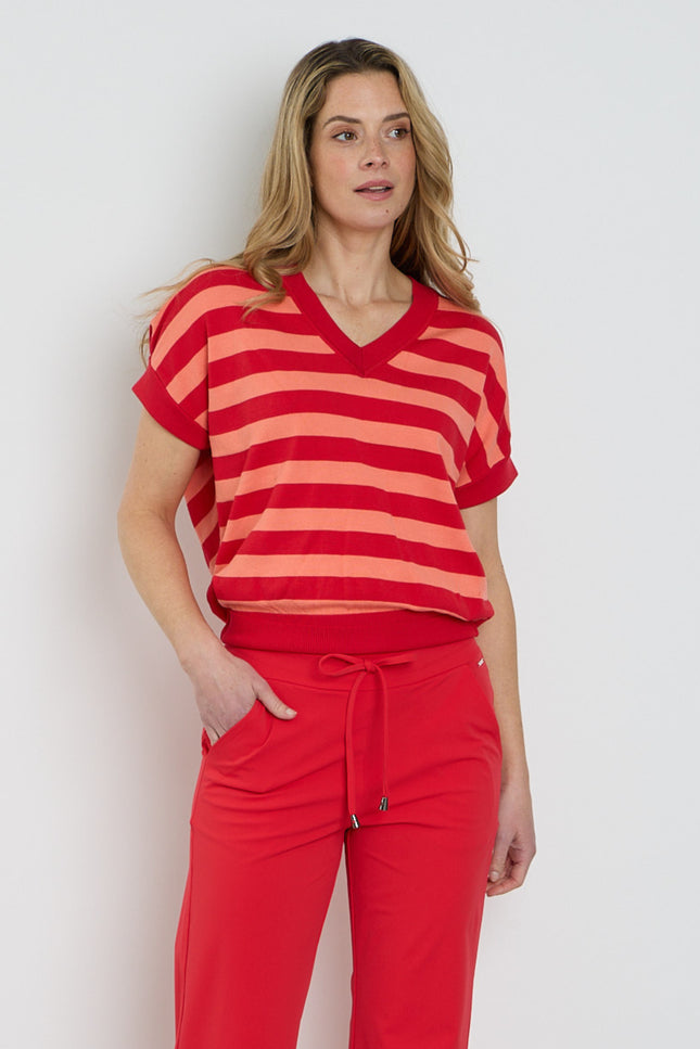 Mi Piace Travel Top Stripe Coral Red 202847 Stretchshop.nl