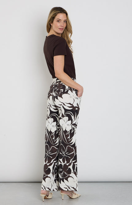 Mi Piace Travel Broek Tropical Hibiscus Print Espresso 202433 Stretchshop.nl