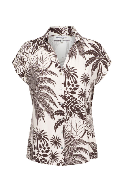 &Co woman Blouse Valetta Choco Duo Chocolate Multi BL454 Stretchshop.nl