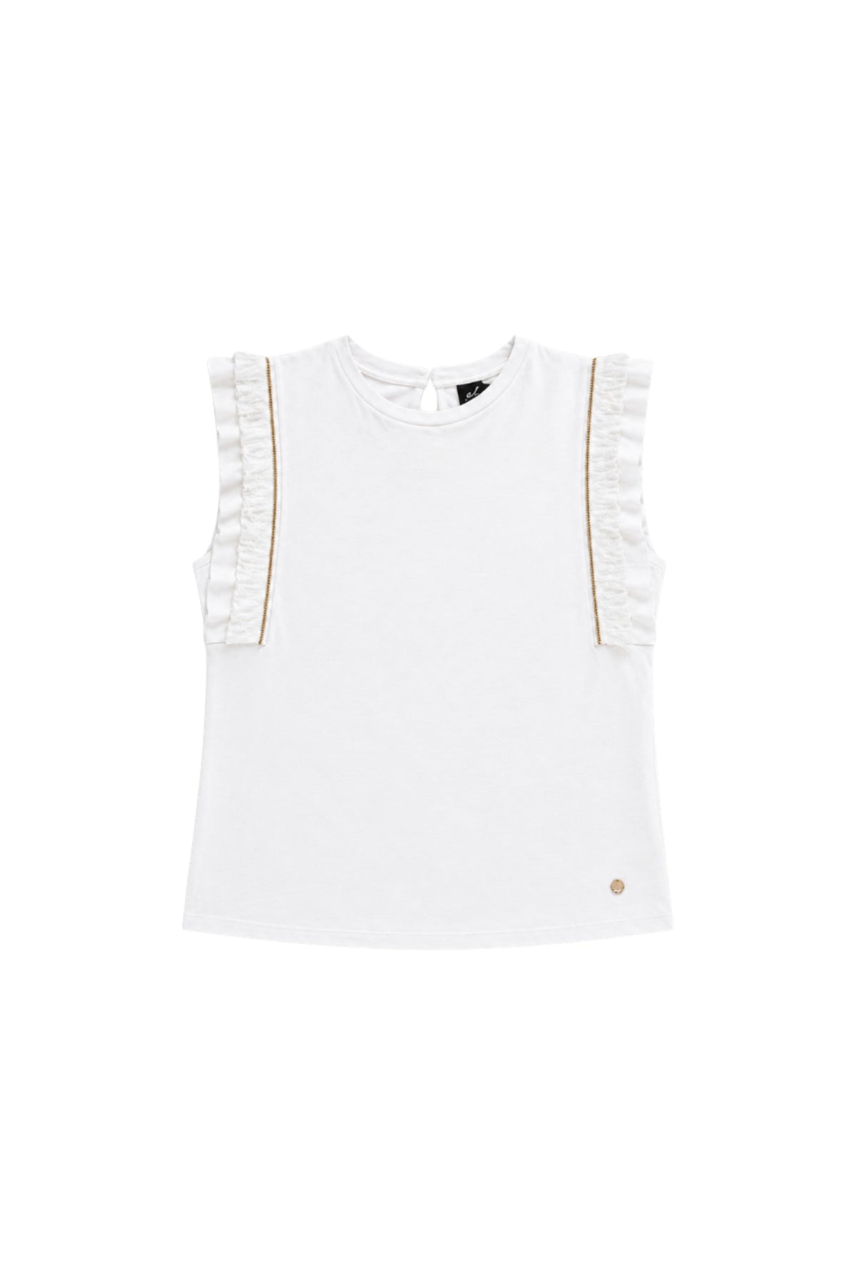 Elvira Casuals Top Dominique in ecru, zachte stof en casual stijl, zichtbaar op de afbeelding.