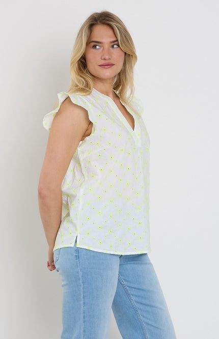 Freequent Blouse Fqalisa Brilliant White Sharp Green 208319 Stretchshop.nl