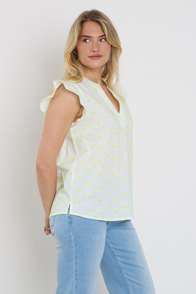 Freequent Blouse Fqalisa Brilliant White Sharp Green 208319 Stretchshop.nl