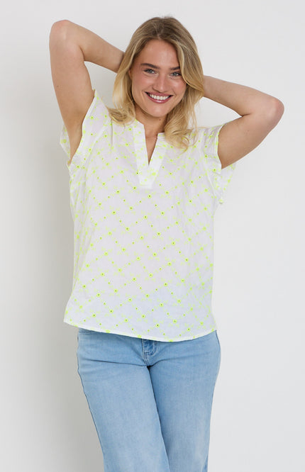 Freequent Blouse Fqalisa Brilliant White Sharp Green 208319 Stretchshop.nl