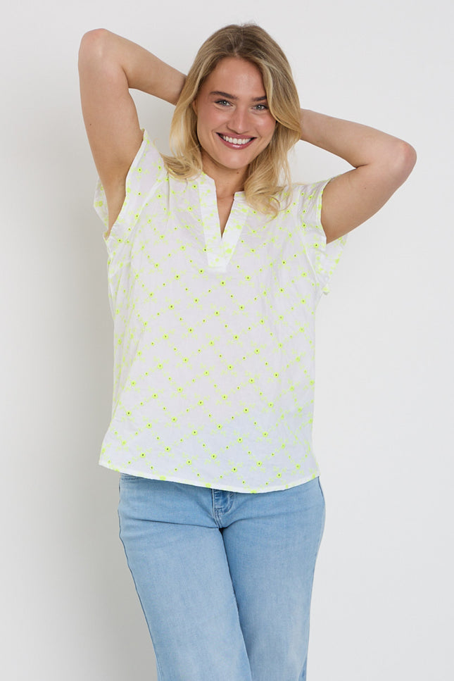 Freequent Blouse Fqalisa Brilliant White Sharp Green 208319 Stretchshop.nl