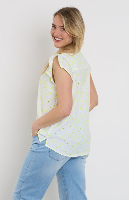 Freequent Blouse Fqalisa Brilliant White Sharp Green 208319 Stretchshop.nl