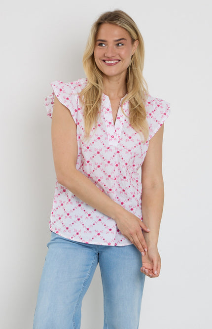 Freequent Blouse Fqalisa Brilliant White Fuchsia Purple 208319 Stretchshop.nl