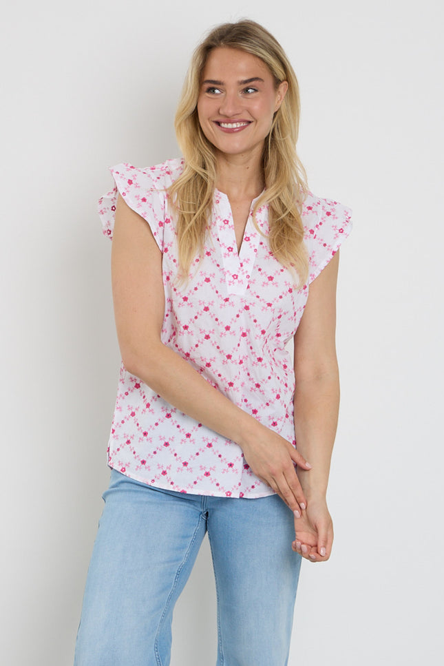 Freequent Blouse Fqalisa Brilliant White Fuchsia Purple 208319 Stretchshop.nl