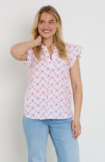 Freequent Blouse Fqalisa Brilliant White Fuchsia Purple 208319 Stretchshop.nl