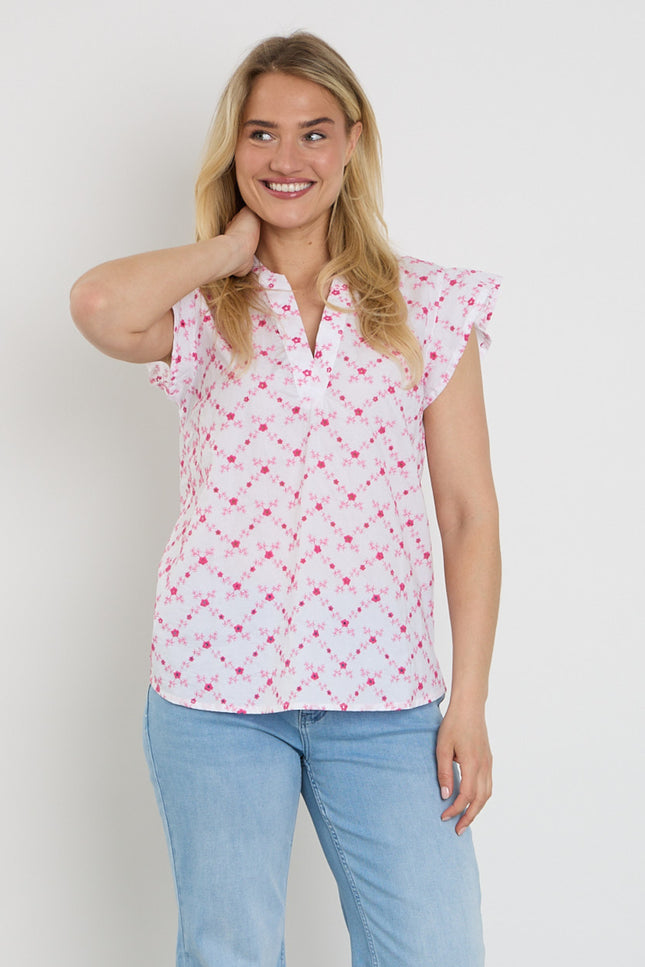 Freequent Blouse Fqalisa Brilliant White Fuchsia Purple 208319 Stretchshop.nl
