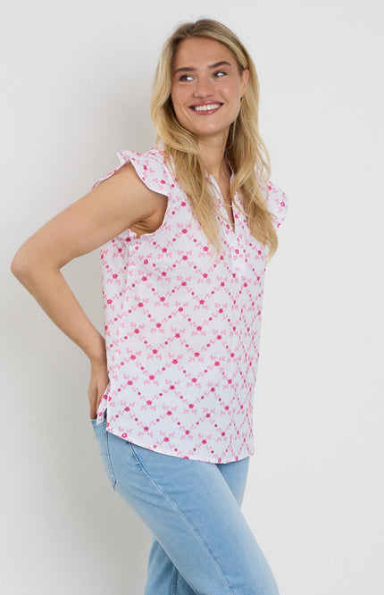 Freequent Blouse Fqalisa Brilliant White Fuchsia Purple 208319 Stretchshop.nl