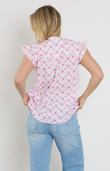 Freequent Blouse Fqalisa Brilliant White Fuchsia Purple 208319 Stretchshop.nl