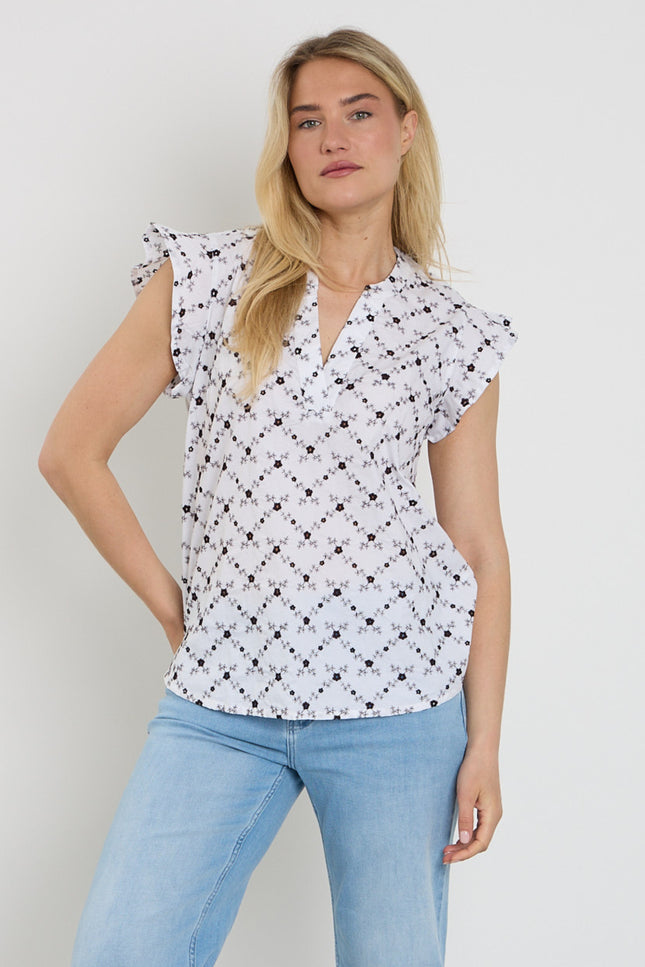 Freequent Blouse Fqalisa Brilliant White Coffee Bean 208319 Stretchshop.nl
