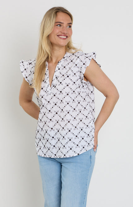 Freequent Blouse Fqalisa Brilliant White Coffee Bean 208319 Stretchshop.nl