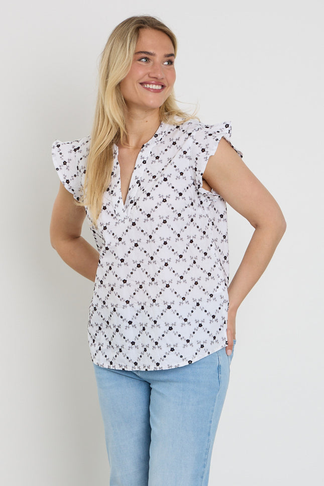 Freequent Blouse Fqalisa Brilliant White Coffee Bean 208319 Stretchshop.nl