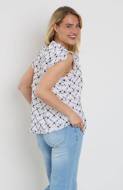 Freequent Blouse Fqalisa Brilliant White Coffee Bean 208319 Stretchshop.nl