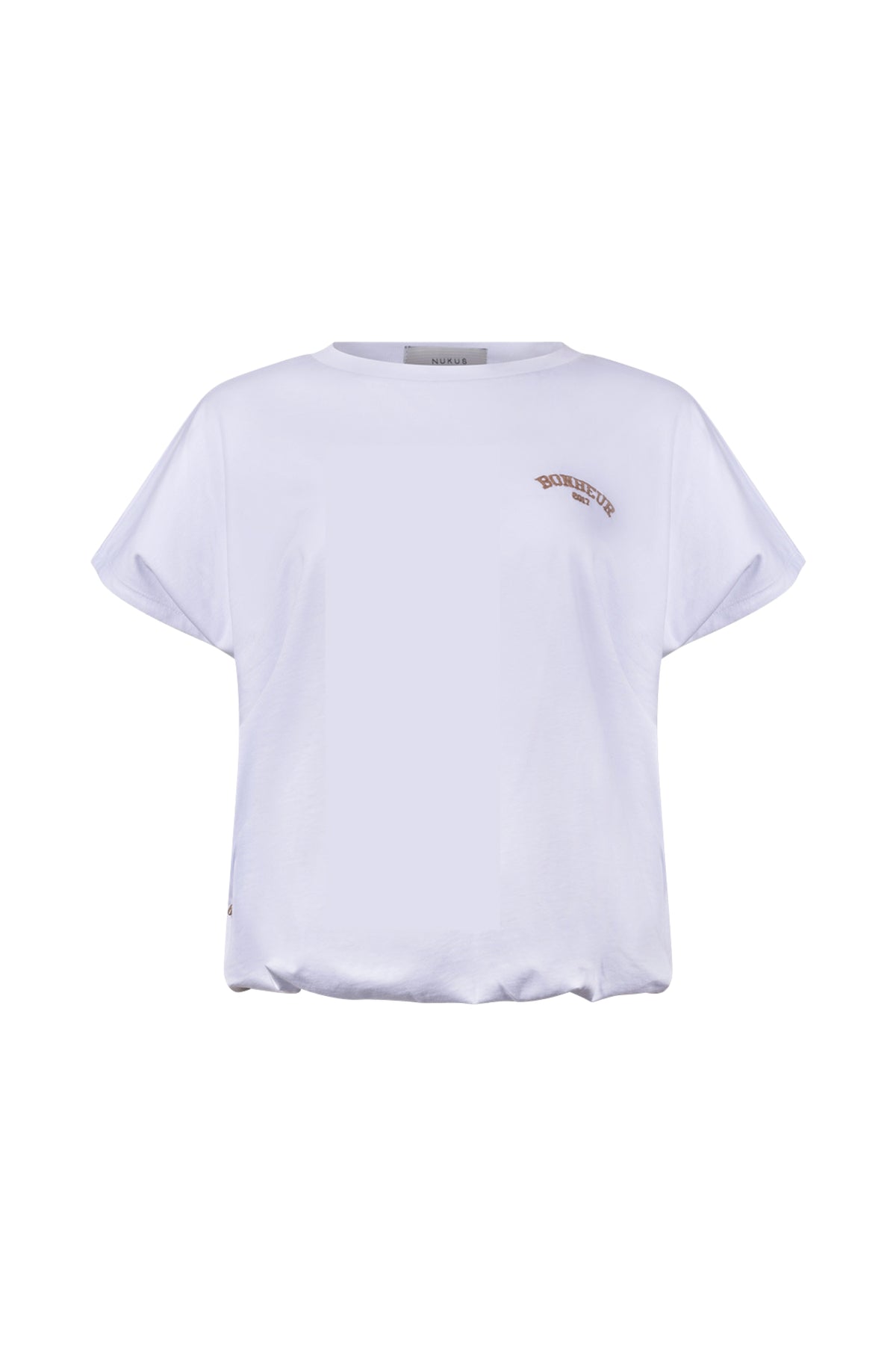 Offwhite Nukus T-shirt Shanna met korte mouwen en ronde hals, zichtbaar op de afbeelding.