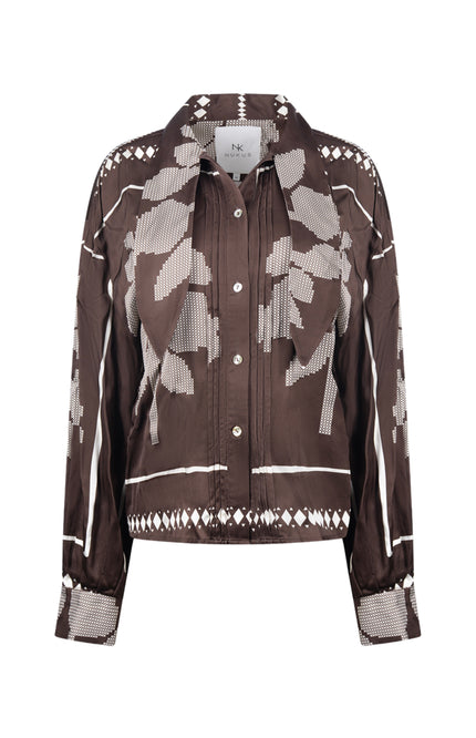 Blouse Alexandra Tie Cross Chocolate Offwhite NKF02203