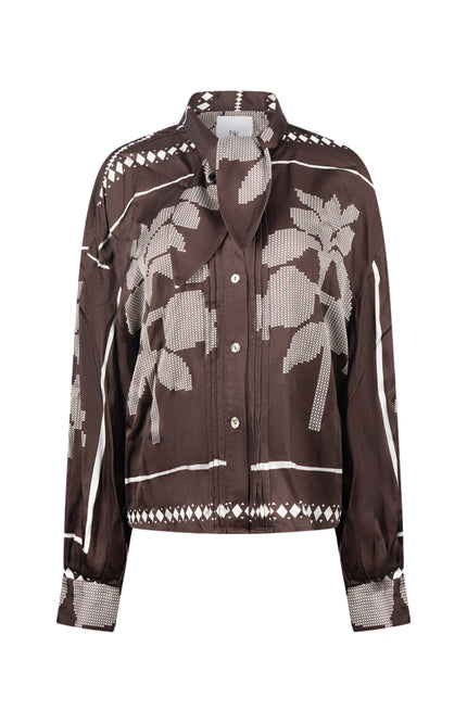 Blouse Alexandra Tie Cross Chocolate Offwhite NKF02203