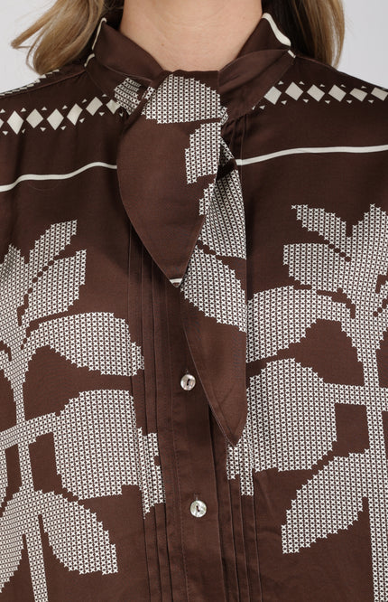 Blouse Alexandra Tie Cross Chocolate Offwhite NKF02203