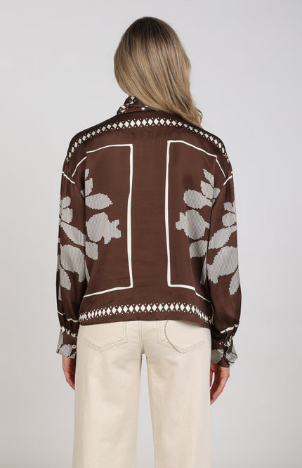 Blouse Alexandra Tie Cross Chocolate Offwhite NKF02203