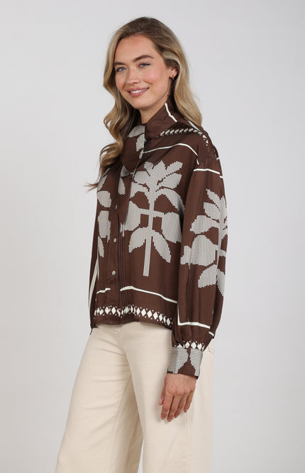 Blouse Alexandra Tie Cross Chocolate Offwhite NKF02203