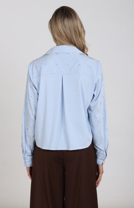 Blouse Nowi Stripe Stones Offwhite Sky NKF02144
