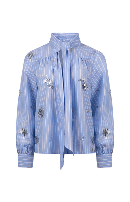 Blouse Aliana Stripe Paillet Sky Offwhite NKF02127