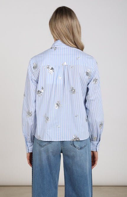 Blouse Aliana Stripe Paillet Sky Offwhite NKF02127