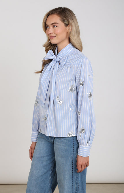 Blouse Aliana Stripe Paillet Sky Offwhite NKF02127