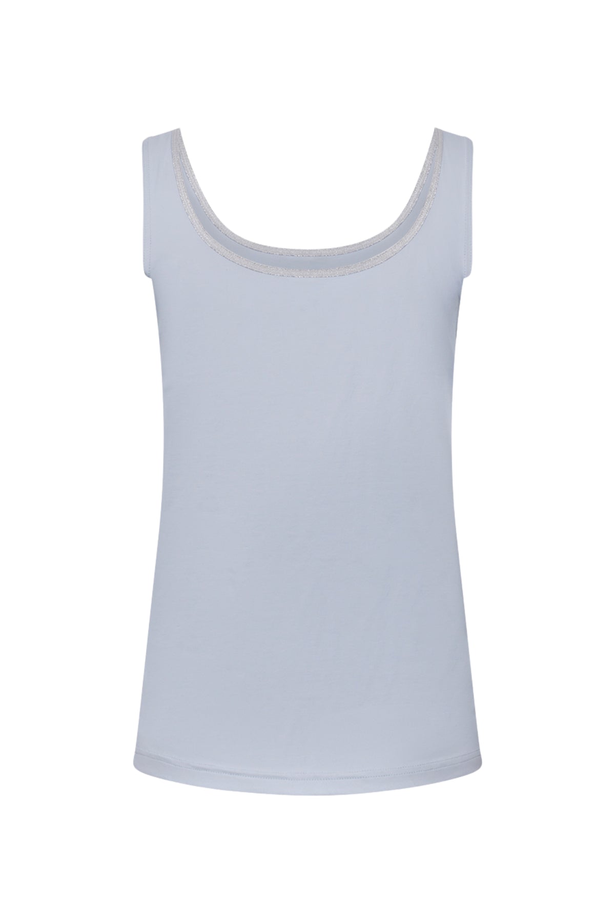 Nukus Singlet Juba Sky Silver, sportief singlet met glanzende zilveren kleur en comfortabele pasvorm, zichtbaar op de afbeelding.