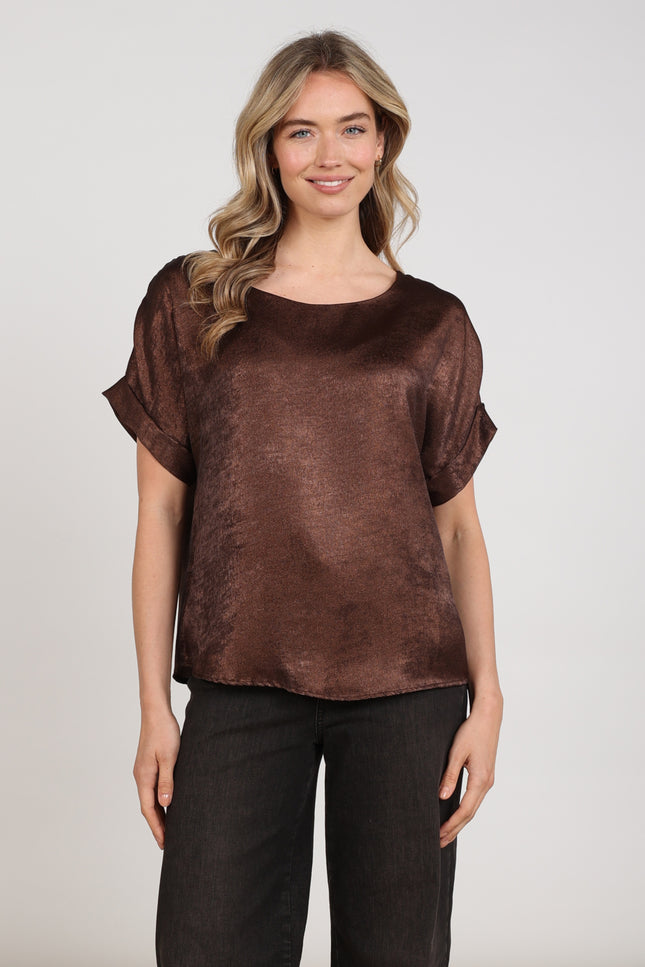 Top Irene Shiny Chocolate NKF01024