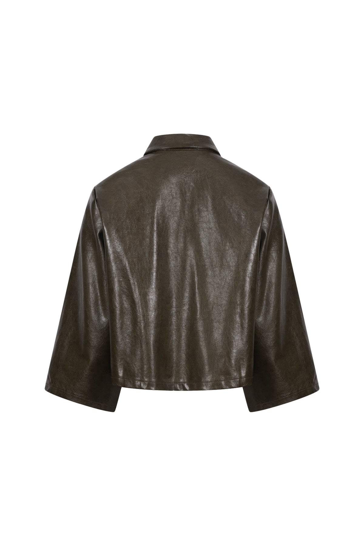 Lichte zwarte Nukus Mara PU moss jack met capuchon en ritssluiting, geschikt voor dames, gedragen door model.