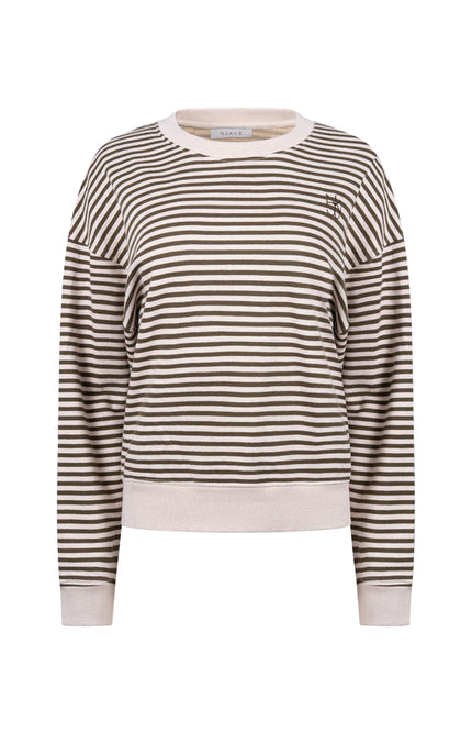Trui Nelly Stripe Sand Melange Moss NKF03092