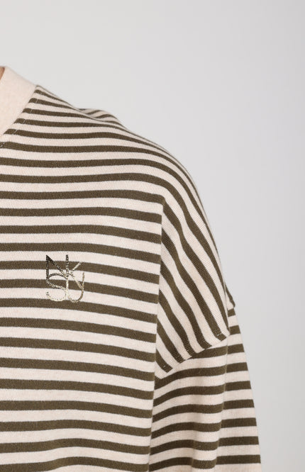Trui Nelly Stripe Sand Melange Moss NKF03092