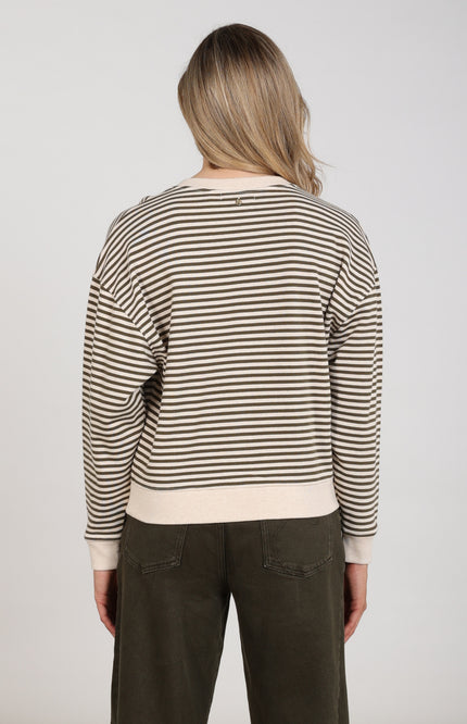 Trui Nelly Stripe Sand Melange Moss NKF03092
