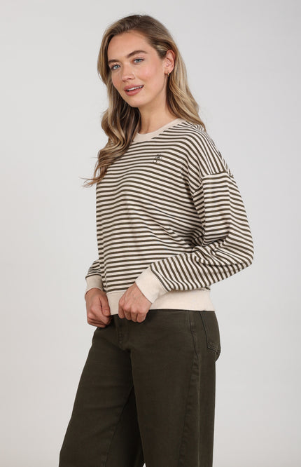 Trui Nelly Stripe Sand Melange Moss NKF03092