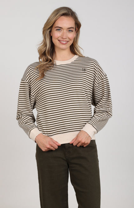 Trui Nelly Stripe Sand Melange Moss NKF03092