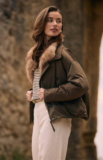 Trui Nelly Stripe Sand Melange Moss NKF03092