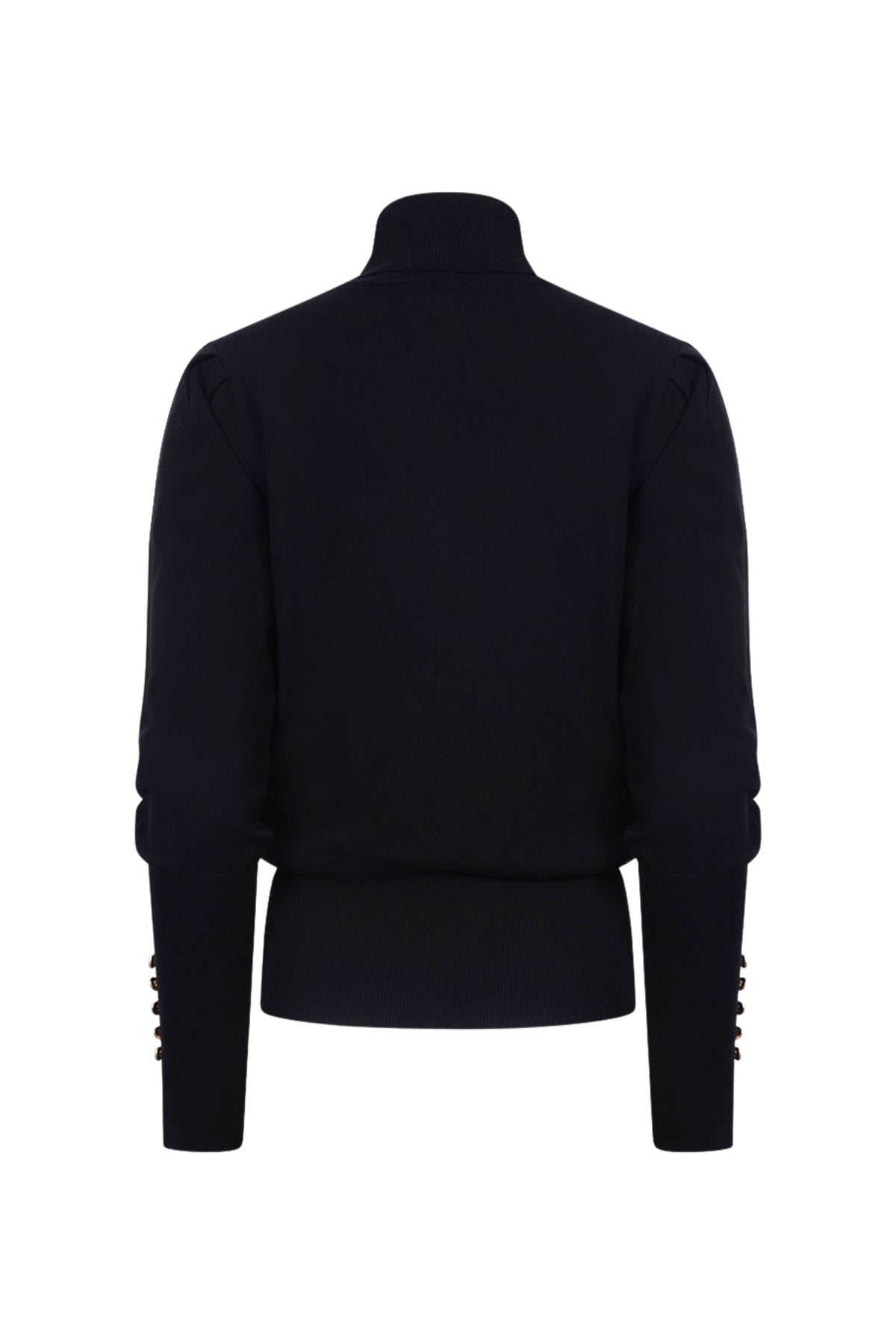 Zwarte Nukus trui Silvi Plain in een eenvoudige, comfortabele pasvorm, gedragen door een model.