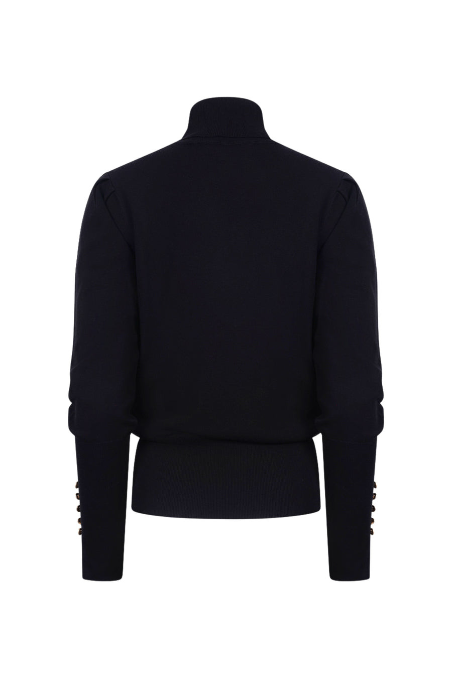 Zwarte Nukus trui Silvi Plain in een eenvoudige, comfortabele pasvorm, gedragen door een model.