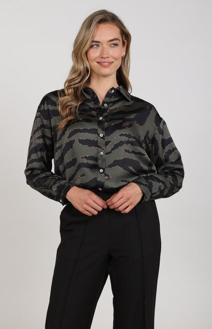 Blouse Noeria Stripe Camo Black Moss NKF02211