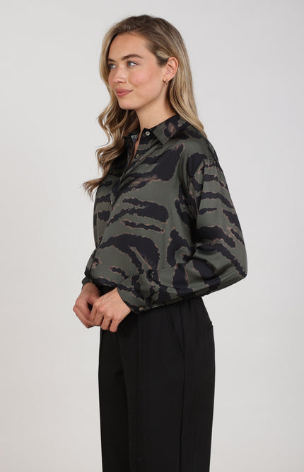 Blouse Noeria Stripe Camo Black Moss NKF02211