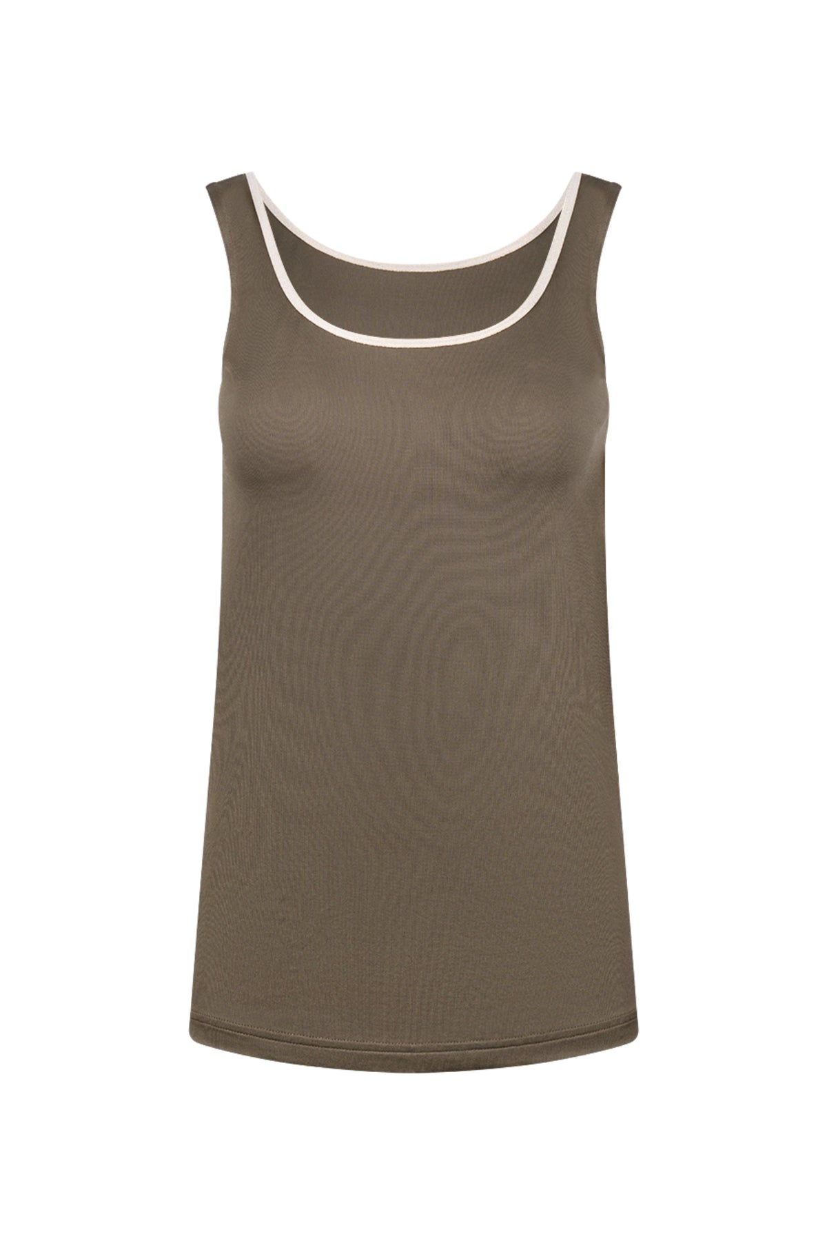 Nukus Juba Moss Gold singlet met glanzende gouden kleur en comfortabele pasvorm, getoond op model.