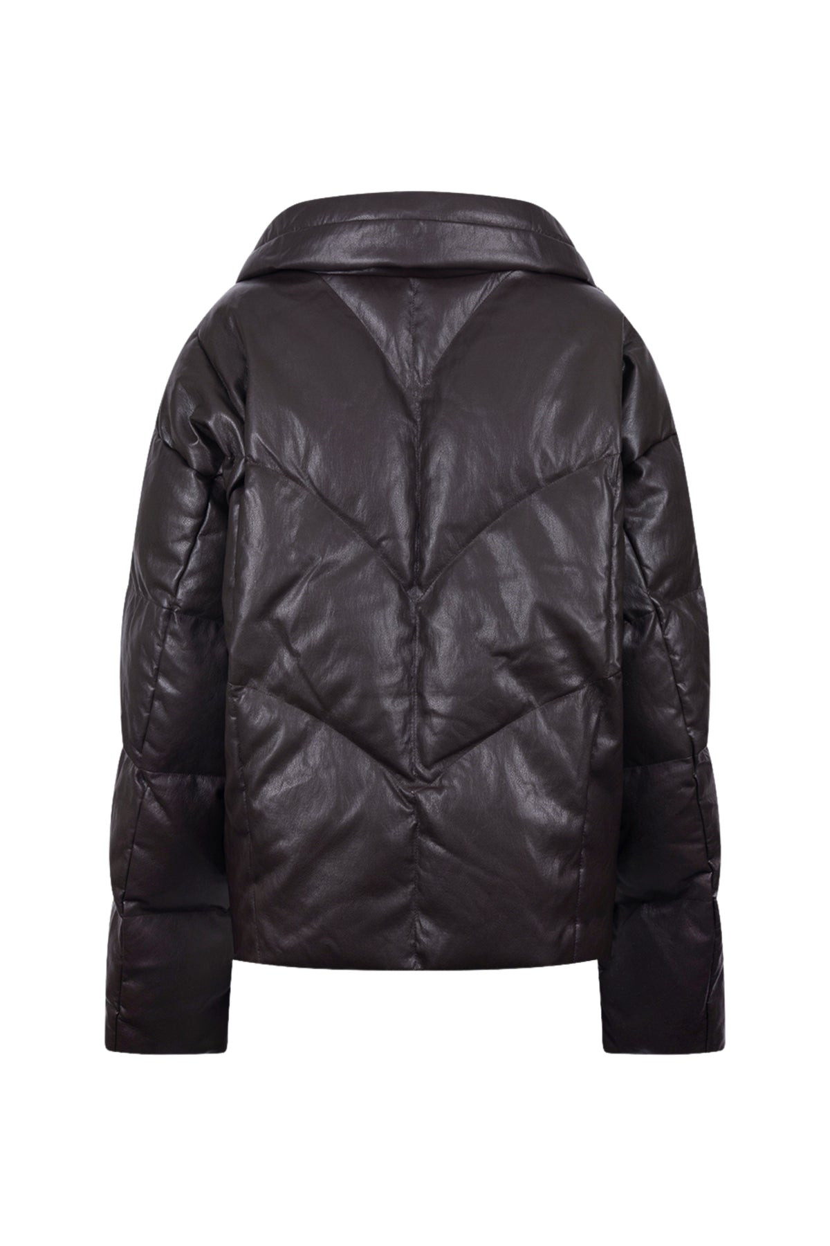 Donkerbruine Nukus Angelina jas met capuchon en ritssluiting, stijlvolle winterjas voor dames.