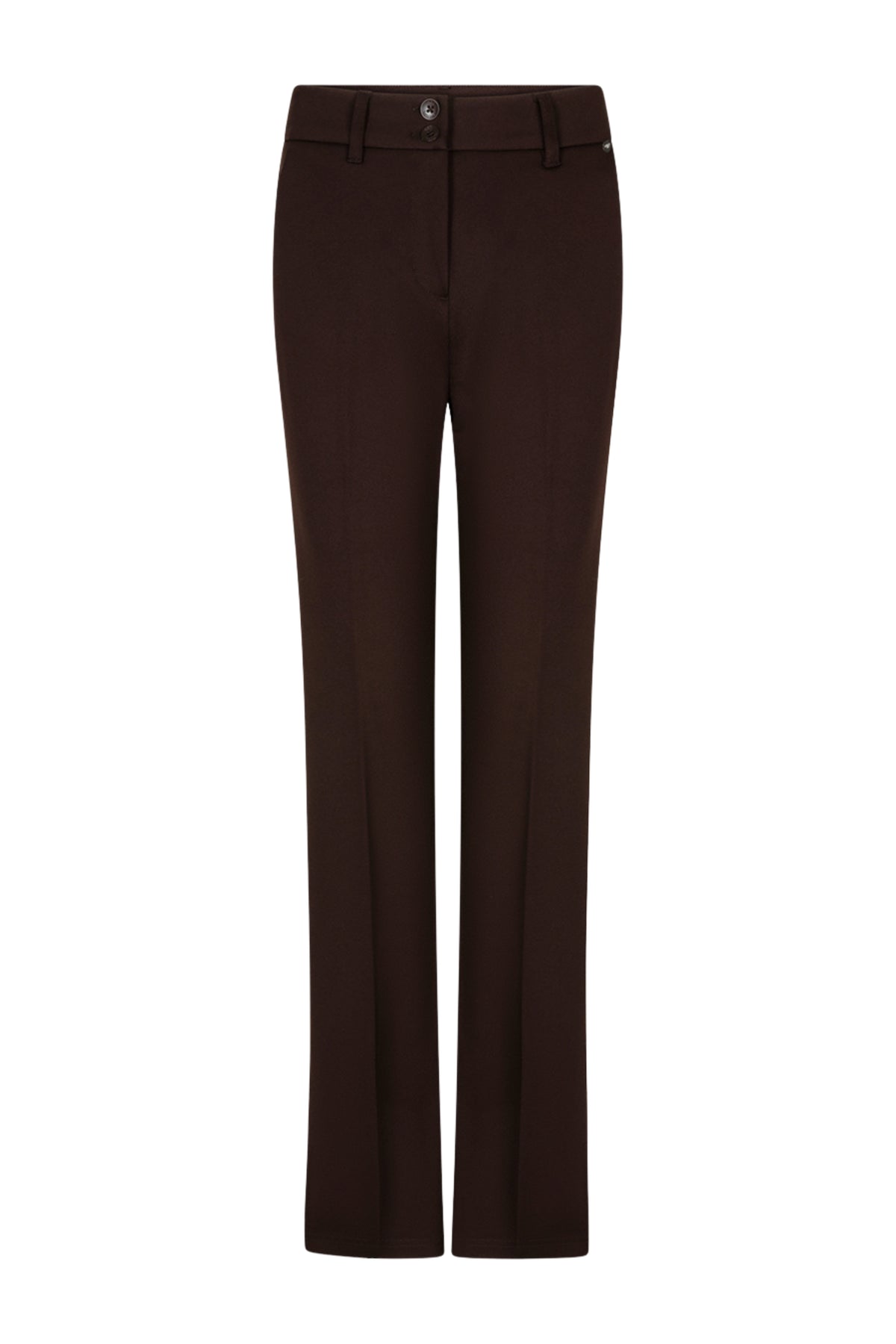 Espresso rode broek Bibette Punta SRB5019 L33 van Red Button, met rechte pasvorm en verstelbare taille in close-up.